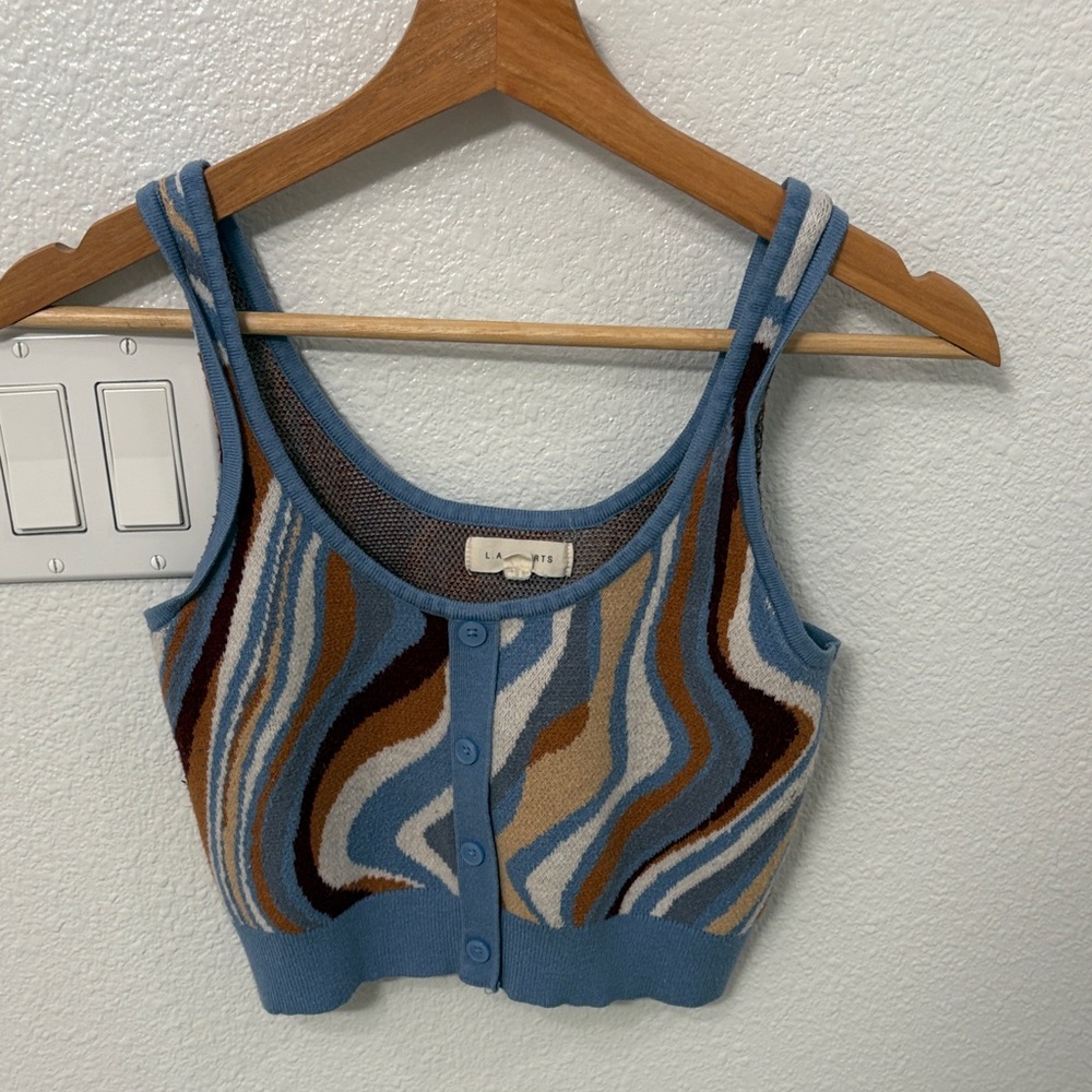 La Belle Blue and Brown Patterned Women's Top